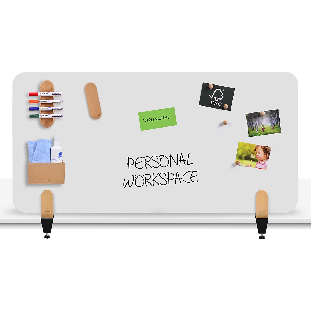 Legamaster Elements whiteboard tafelverdeler, geëmailleerd staal, incl. 2 tafelklemmen, B 1200 x H 600 x D 11 mm